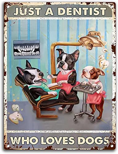 ブリキの看板犬の歯科医のオフィスの壁のアールデコヴィンテージメタルブリキの看板のためのちょうど楽しいレトロな金属のロゴ サイズ：8 x 12 インチ（20 cm x 30 cm）（Amazon）
