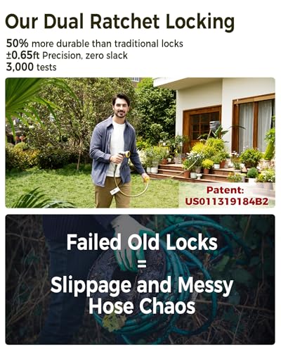 GLAHODEN Retractable Garden Hose Reel1/2 in x 155 ft Metal Bracket, 2025 Upgraded Dual Ratchet Lock UV & Freeze Protection Brass Seal Slow Retraction Anti-Tangle Hose 180°Swivel - Image 5