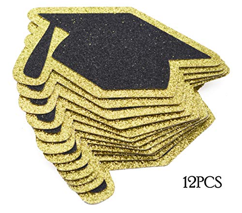 Image of Grad Caps Glitter Confetti for Graduation Party Decorations Congrats Grad Table Decor Class of 2026 High School College Graduation Party Supplies 5.5 inches 12pcs (Gold & Black) | Congrats Grad Party Decorations Graduation Table Decor Class of 2026 High School College Grad Party Supplies