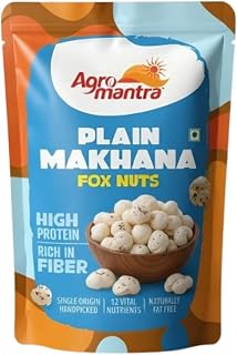 Agro Mantra Uncooked Phool Makhana Gluten Free | Raw Foxnuts, Popped Lotus Seed, 100% Natural & Crunchy, High Protein Nutritious Snack | Yoga & Ayurvedic Diet - 100 g (3.52oz)
