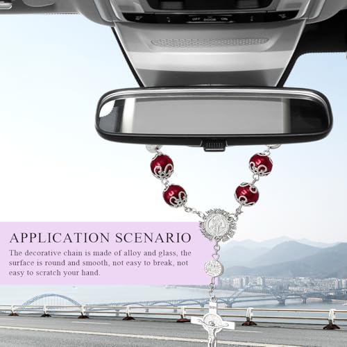 image for Ohleats Car Rosary for Rearview Mirror, Personalized Rear View Cross B