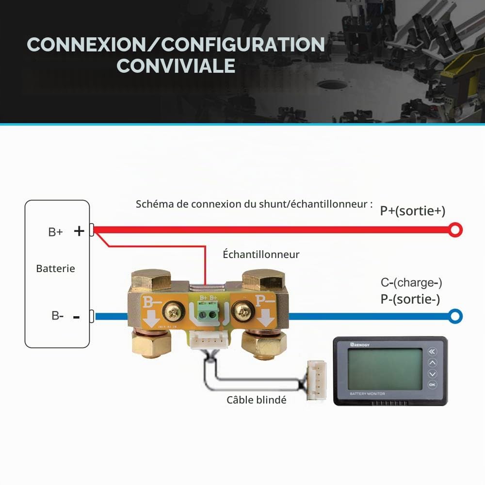 Renogy Moniteur de Batterie 500 A Haute et Basse Tension programmable Alarme pour Lithium