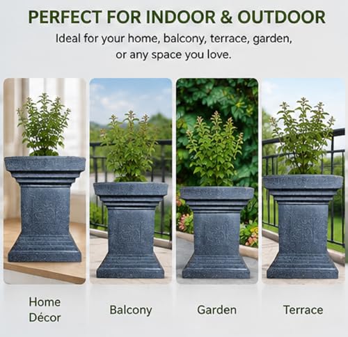 Image of Synergy Plast Tulsi Plant Pot for Indoor Outdoor Use (Marble Grey) | Marble Finish Fiber Planter with Drainage Hole | Decorative Tulsi Gamla for Home Balcony Garden Terrace | Size:- 16X16X22 Inches