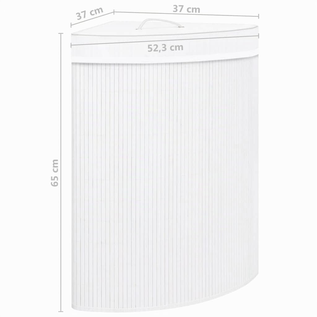 vidaXL Cesto de Ropa Sucia de Esquina, Cesta Rectangular con Asa, Cesto Portátil para Colada, Cesta Plegable para Salón Baño, Bambú Blanco 60 L