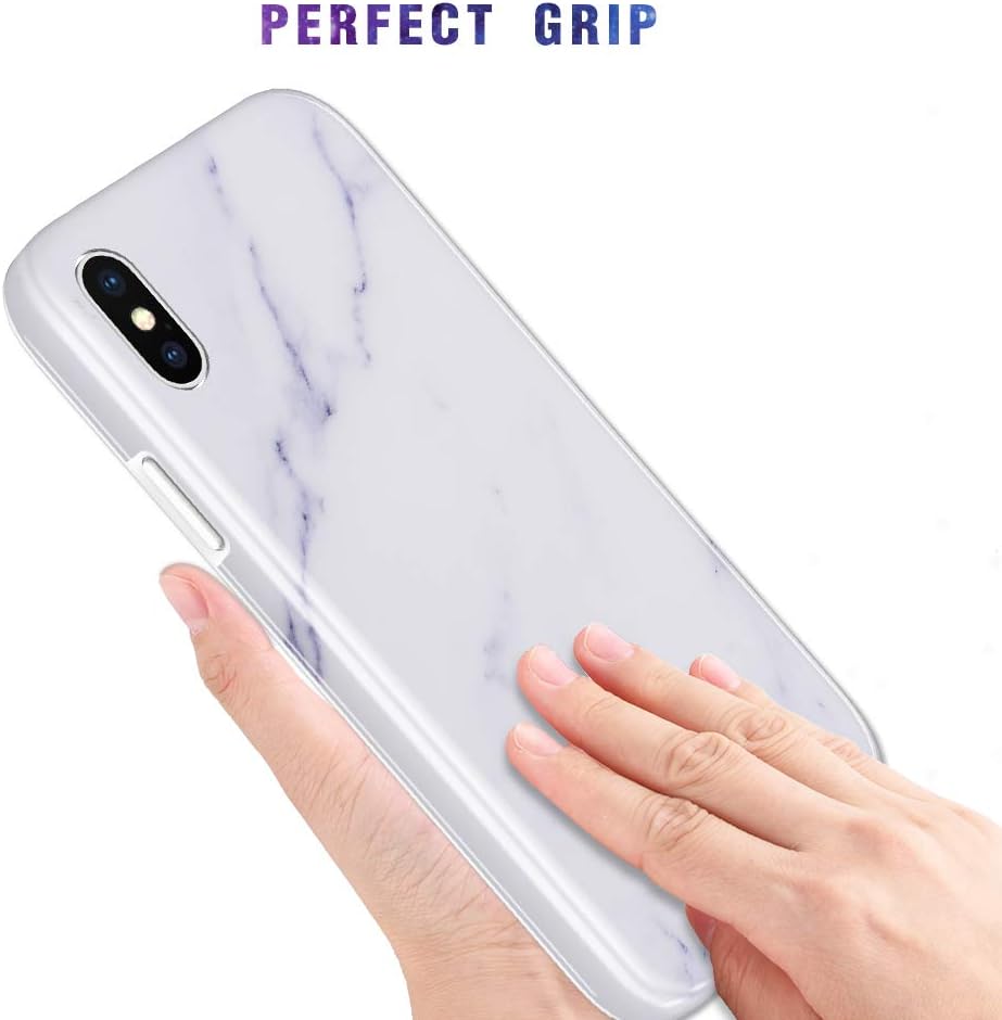 Caka Marble Case Compatible for iPhone X Xs Slim Anti Scratch Shockproof Luxury Fashion Silicone Soft Rubber TPU Protective Case for iPhone X Xs (White)