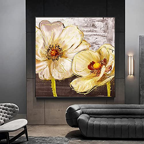 Toile fleurs dorées peinture art moderne affiche décoration murale salon