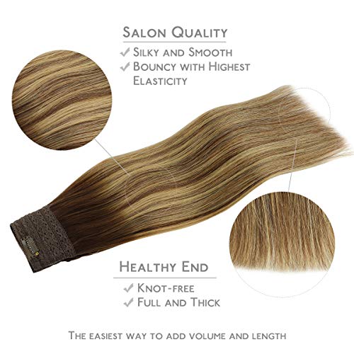 Image of WENNALIFE Wire Hair Extensions Real Human Hair 14 inch 75g Balayage Chocolate Brown to Honey Blonde Remy Hair Invisible Transparent Wire Straight Reusable Natural Easy to Apply Reusable for Volume