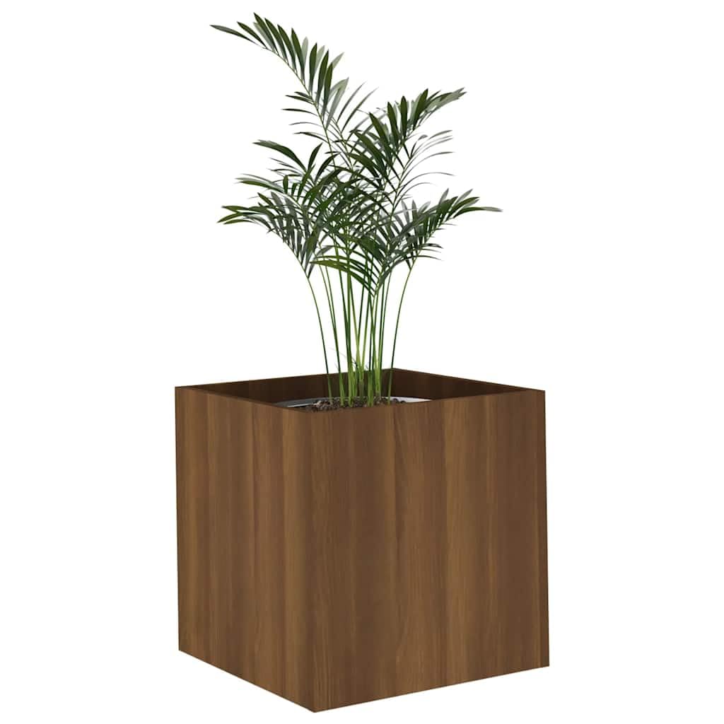 Homogen Macetero marrón con aspecto de roble, material de madera, 40 x 40 x 40 cm, maceta para balcón, jardín, terraza, interior y exterior, resistente a la intemperie