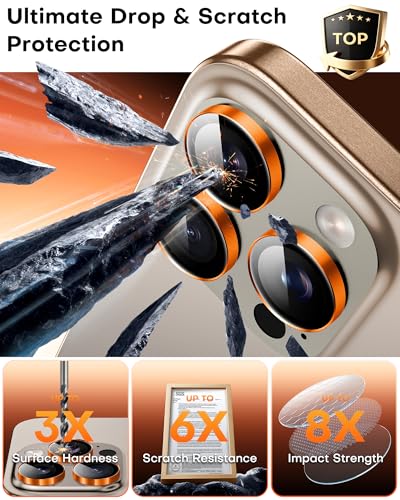 Image of TOCOL for iPhone 16 Pro Max Camera Lens Protector /iPhone 16 Pro Camera Lens Protector Tempered Glass HD Individual Scratch Resistant Cover Accessories Case Friendly 2 Pack(Orange)