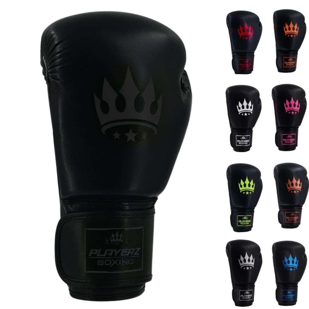 Playerz Element Adult Boxing Gloves – Premium, High-Performance Training Gloves for Boxing, Muay Thai, and Kickboxing – Superior Comfort and Protection for Men and Women (Black/Black, 10oz)