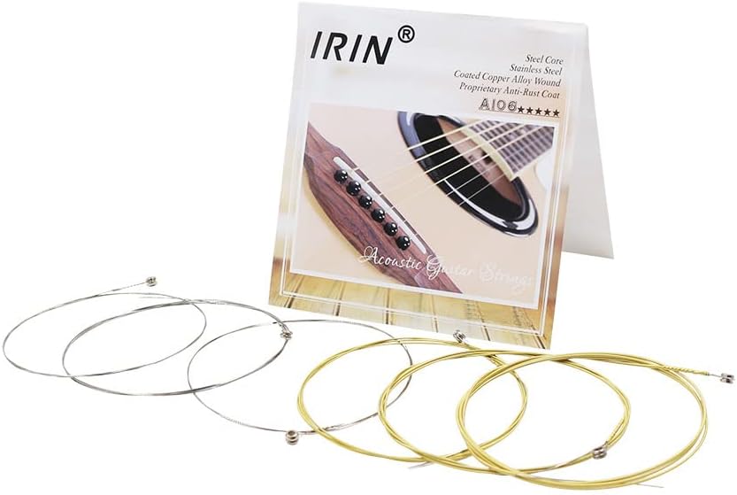 Pepisky Acoustic Folk Guitar Strings Replacement Full Set 6pcs(.009-.045) Steel Core Copper Alloy Wound with End Ball Medium Tension