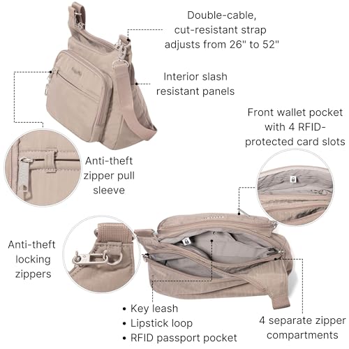 Image of Baggallini Securtex Anti-theft Crossover Crossbody Bag 11 inchw X 8.5 inchh, Rfid, Built-in Wallet, Locking Zippers