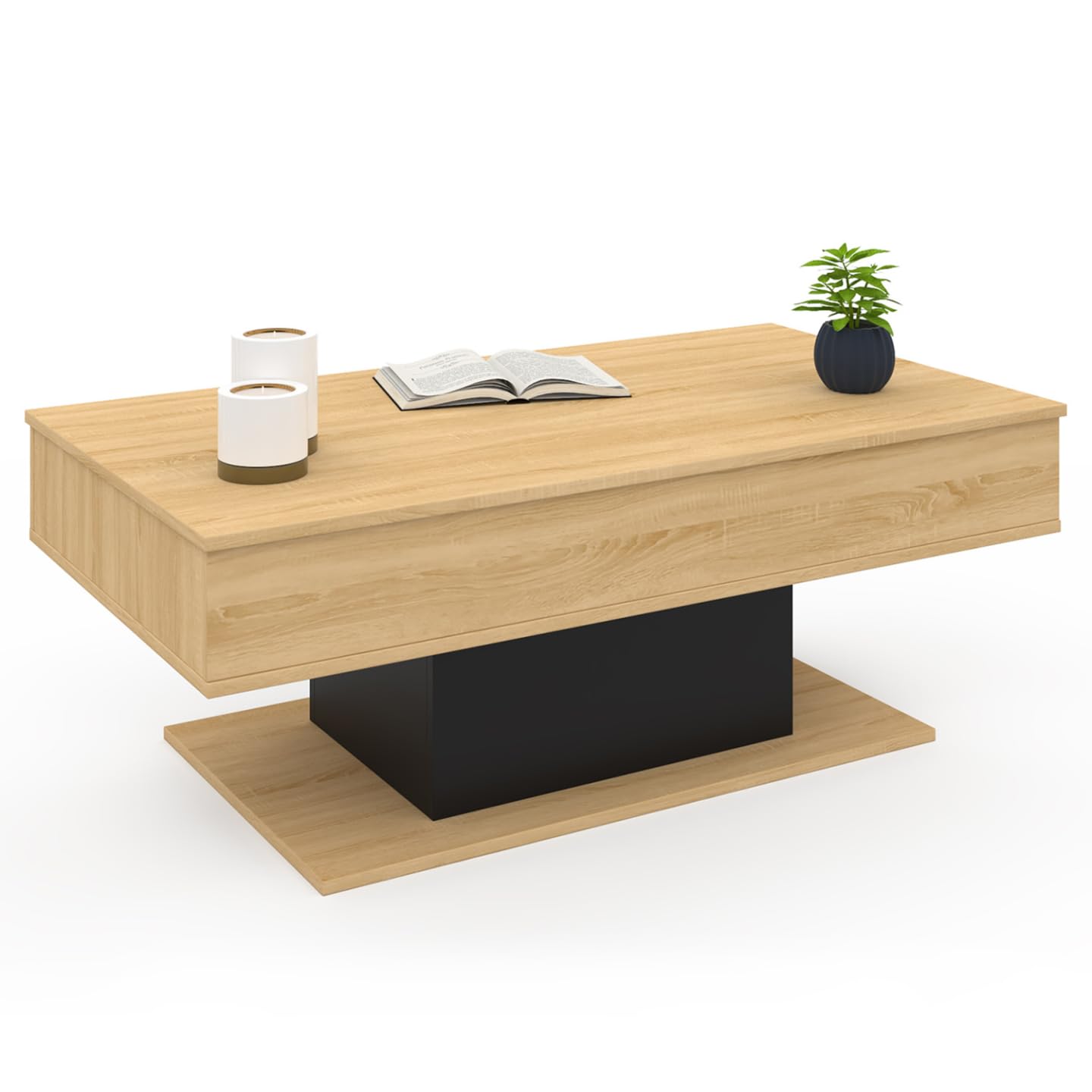 IDMarket - Tavolino rettangolare alzabile in legno e nero EDEN