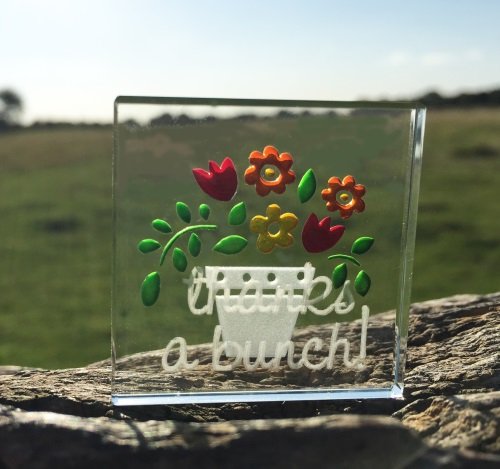 Minature Glass Token Thank You Flower Pot 1972