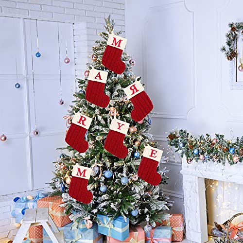 XUDREZ Meia de Natal com 26 letras, inicial bordada mini meias de Natal fofas cordão de algodão com