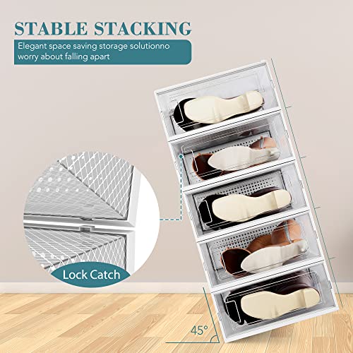 Waytrim Stackable Boots Storage Box,8 Pack Foldable Boots Box Organizer And Storage Boots Box Clear Plastic Storage Bins Shoe Container Drop Front Shoe Drawers For Boots,White #TOP2