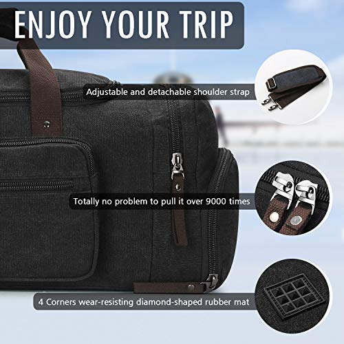 Toupons Travel Duffel Bag for Men with Shoe Compartment Canvas Overnight Bag Weekend Bag (Black With Shoe Bag)
