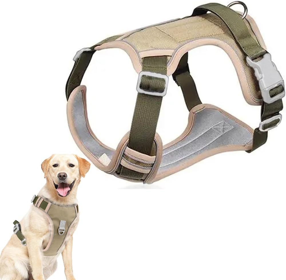 SakuunUltra-Durable Oxford No Pull Dog Harness - Adjustable Reflective Pet Vest Double Padded Ultimate Comfort and Control Chest Body Belt for Extra Large Dogs Almond