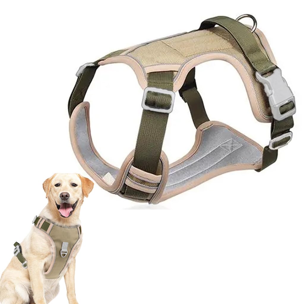 SakuunUltra-Durable Oxford No Pull Dog Harness - Adjustable Reflective Pet Vest Double Padded Ultimate Comfort and Control Chest Body Belt for Extra Large Dogs Almond