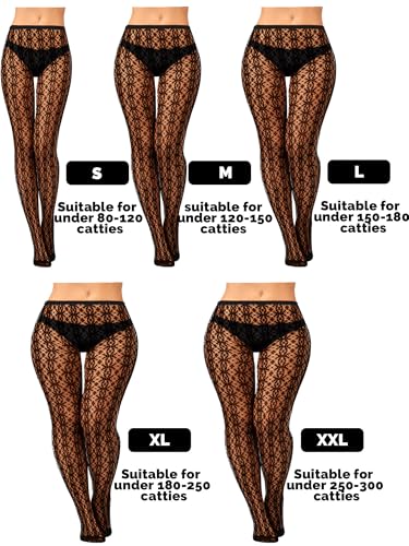 Bencailor 3 Pairs Halloween Women Fishnet Stocking Black Floral Tight Legging Stockings Small Hole High Pantyhose Waist Lace3