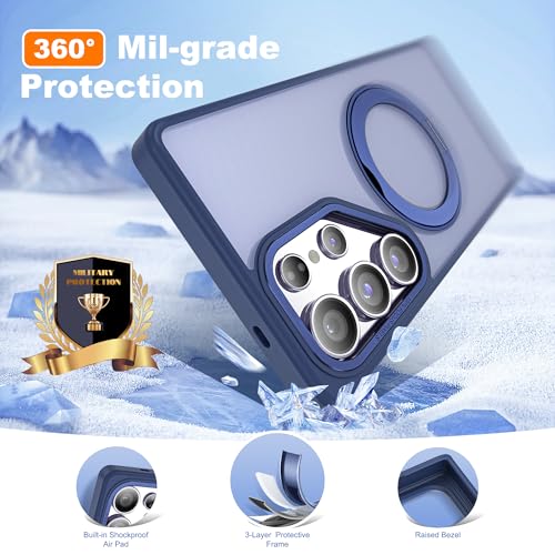 Image of for Samsung Galaxy S25 Ultra Case with 360Rotatable Magnetic Ring Stand Compatible with Mag-Safe Military Protection Shockproof Matte Translucent Phone Cases for S25 Ultra 6.9 inch,Blue