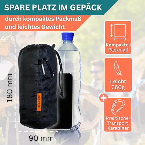 SEESCHWALBE Hüttenschlafsack Baumwolle Ultraleicht atmungsaktiv, Reiseschlafsack mit Kissenfach, grau