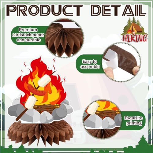 Image of Yuntau 12 Pcs Summer Camping Party Decorations Happy Camper Honeycomb Centerpieces Adventure Decoration Camping Party Table Sign Campfire Adventure Bears Table Toppers 3D Decor for Birthday