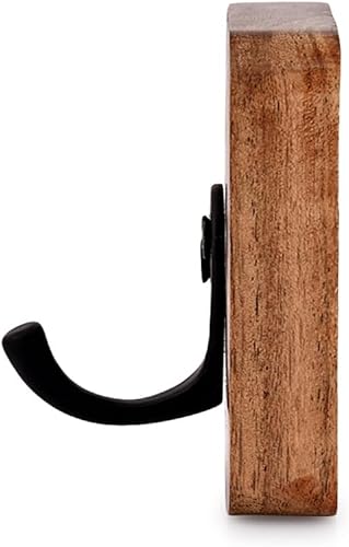 Miniatura 2 de Ganchos para batas y toallas, madera de acacia natural, 4 piezas, para colgar abrigos, toallas, llaves, sombrero, paraguas, bolsa (3 x 2.5 x 0.75