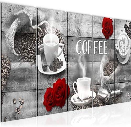 Runa Art Canvas Wall Art Coffee Kitchen 1 Part Non-woven Canvas Prints for Living Room and Bedroom Coffee Pot Grey Red 027112c