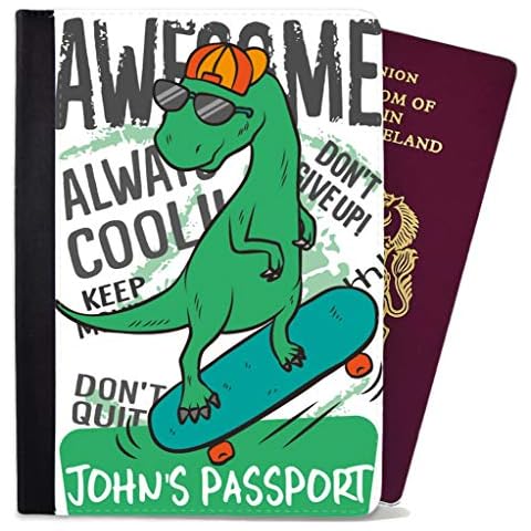 Personalised Passport Cover Holder Children Design Dinosaur Any Name Text Holiday Accessory Gift 10 Cover