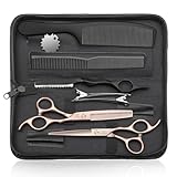 JASON Ciseaux de coiffure professionnels   Set de 10 ciseaux (coupe et taillage) en or rose, 6.5 pouces
