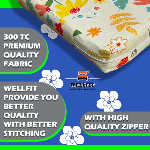 Image of WELLFIT Premium Glace Cotton 300 TC Mattress Cover /Protector for Single Size Bed with Zip /Chain /3x6 ft / 36x72x6 inch