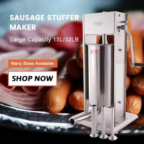 Hakka 15L/32LB Sausage Stuffer, Vertical Sausage Maker and Sausage Filler with 4 Sttuffing Tubes (15L) - Thumbnail 2