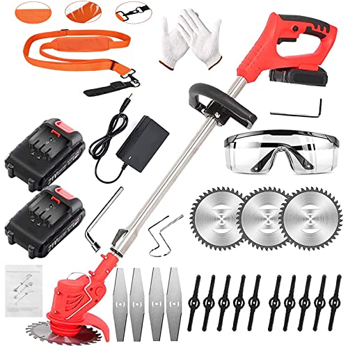 grass trimmer Cordless strimmer with battery and charger ，garden strimmer with 2PCS Batteries electric strimmer Lightweight battery strimmer Three Kinds Blades Height Adjustable Grass Trimmer