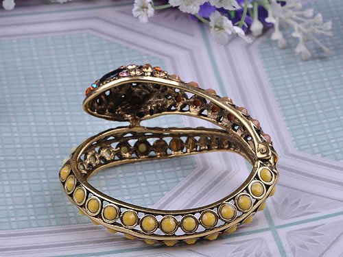 Alilang Womens Golden Tone Brown Ivory Beaded Egyptian Exotic Snake Bangle Bracelet #TOP4