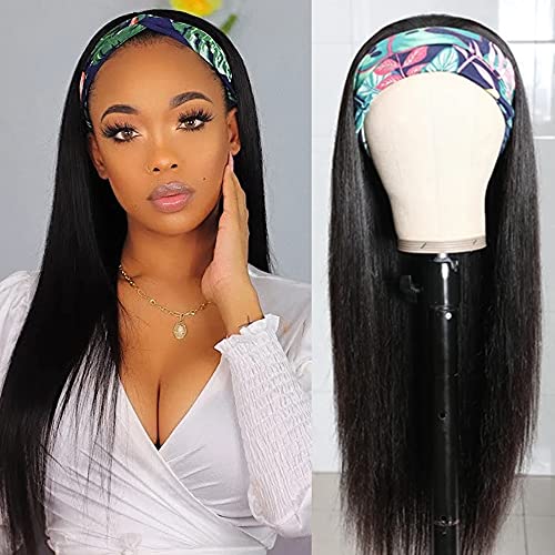 Straight Headband Wig Human Hair 10A Glueless Hair Wear head bands wigs for Black Women 150% Density 100% Brazilian Virgin Human Hair Loose Long Short Wig Natural Color (16 Inches)