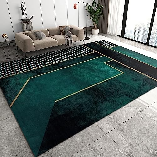 YEMYOR Tapis Décoratif Géométrique Simple Vert Foncé, Tapis à Poils Courts à La Mode, Lavable en Machine Et Antidérapant, Adapté Au Salon, à La Salle à Manger Et à La Chambre-60x100cm