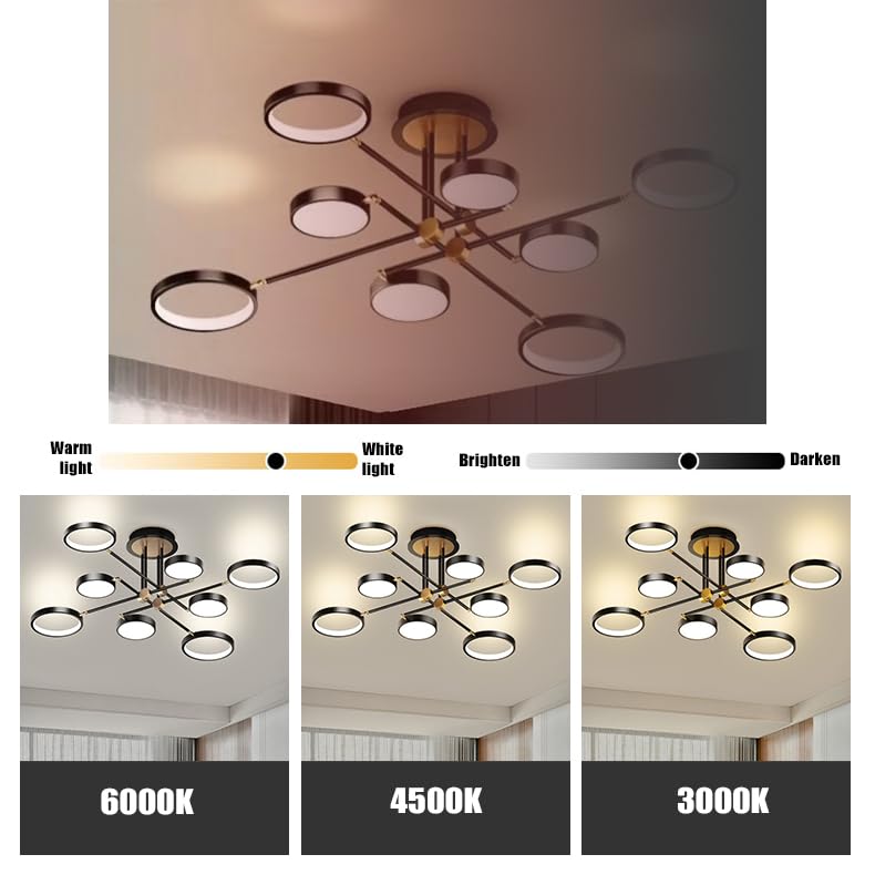 Lustre moderne Spoutnik doré à 6 têtes orientables avec télécommande - 6