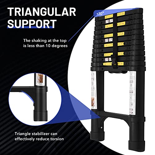 Boweiti Telescoping Ladder, 15.5Ft Portable Aluminum Collapsible Ladder W/2 Triangle Stabilizers, Lightweight Rv Compact Ladder, Telescopic Extension Ladder For Home, Outdoor, 330Lbs Capacity (Black) #TOP2