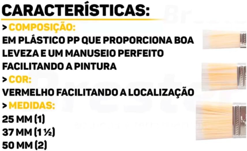 Kit Jogo de Pincéis Profissionais para Pintura com 3 Peças, Cabo de Plástico, Cerdas Sintéticas Kit Pincel