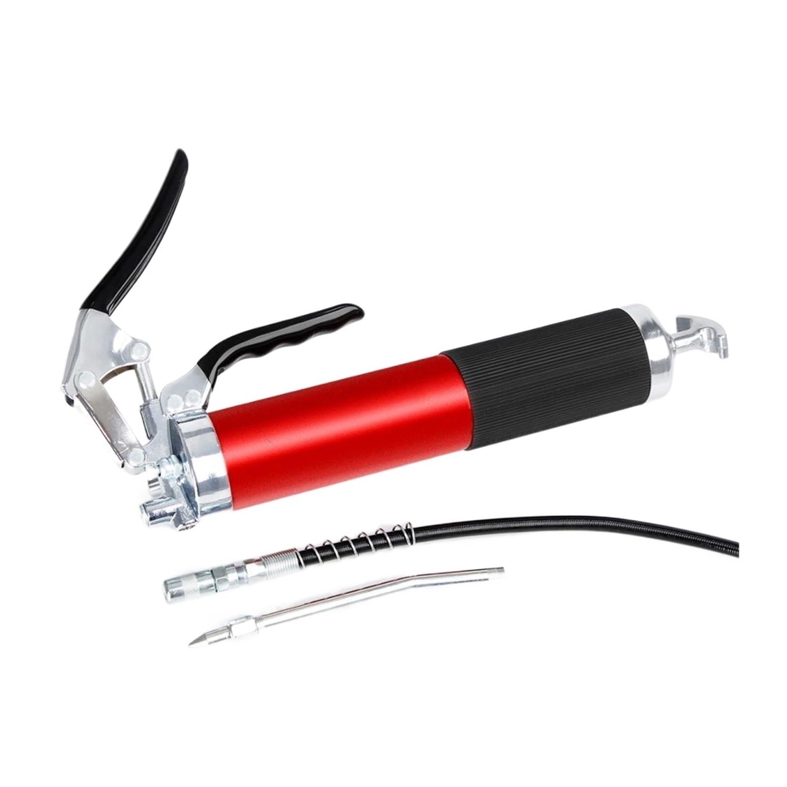 LYMFE Grease Gun,Heavy-Duty Handle Grease Gun Red 6000 PSI Grease Gun 400cc Pistol Grip Handle with 18" Flex Hose Rigid