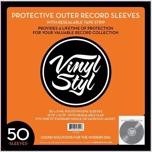 Vinyl StylÂ® 12 Inch Outer Record Sleeves - Resealable Flap - 50 Count (Clear)