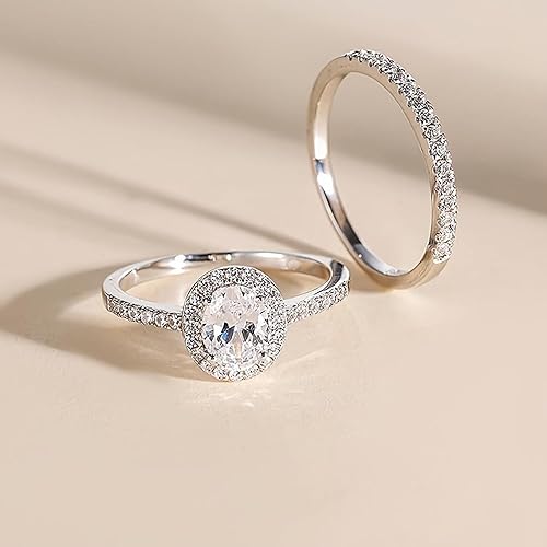 2pcs/set White Gold Plated Classic Fashion Cubic Zirconia Engagement Rings Wedding Bridal Band Promise Rings Evening Parties Anniversary Valentine's Day Gifts Eternity Bands for Women