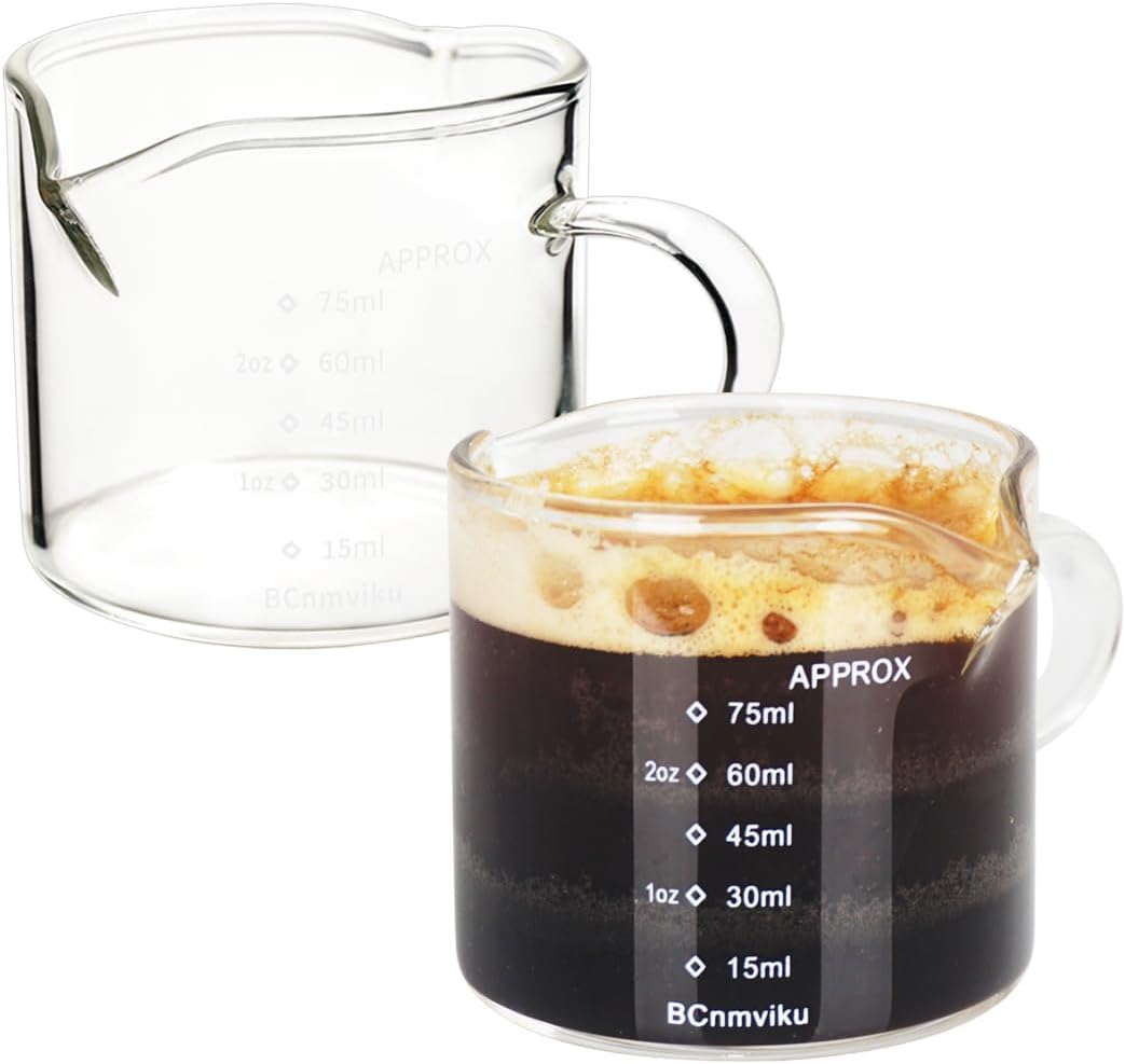 BCnmviku 2 Pack Double Spouts Measuring Triple Pitcher Milk Cup 75ML Espresso Shot Glasses Parts Clear Glass