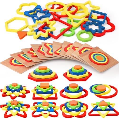 Image of 10 Pack Montessori Toys, Toddler Toys Puzzles Wooden Shape Sorting Puzzle Sensory Toy Preschool Learning Educational Autistic Developmental for Girls Boys Birthday Gifts