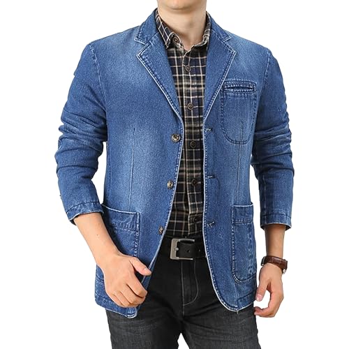 Men's Lounge Skinny Denim Blazer Formal Occation Jean Coat Clothes Business Denim Suit Jackets (Light Blue,XX-Large)