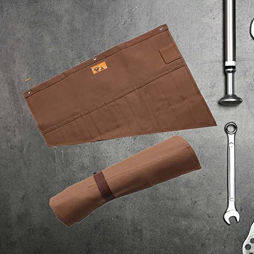 Bull Tools 16 Pocket | Hand Crafted | H.w. 100% Dyed Cotton | 15 Oz. Duck Canvas | Garage Ready | Metric Or Sae | Wrench And Tools Bag Organizer Roll Up Pouch | Dyed Cinnamon Brown | | #TOP7