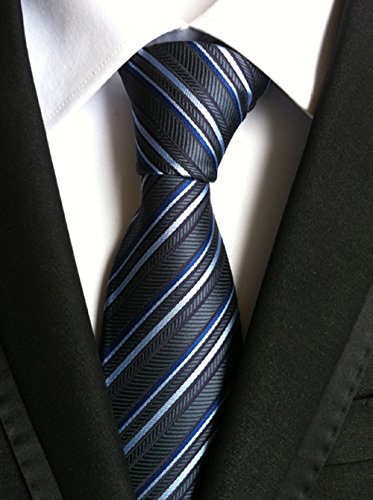 Secdtie Men Classic Checks Grey Blue White Jacquard Woven Silk Tie Necktie TW018
