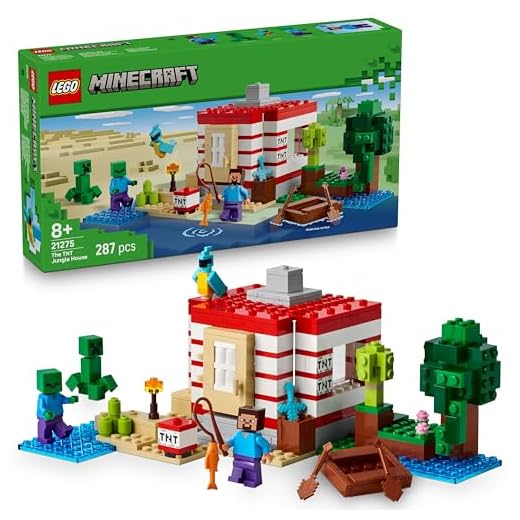 LEGO Minecraft La Maison En TNT De La Jungle - Jeu De Construction Avec Déclencheur Pour Fonction TNT - Bateau - Figurines de Steve, d'un Creeper & Zombie - Cadeau Pour Fille Ou Garçon Dès 8 Ans 21275