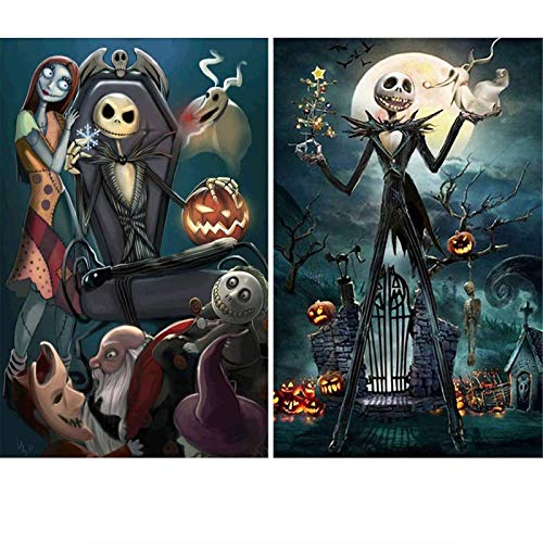 2 Pack 5D Full Drill Diamond Painting Kit, KISSBUTY DIY Diamond Rhinestone Painting Kits for Adults and Beginner Diamond Arts Craft Home Decor, 15.8 X 11.8 Inch (Jack Halloween King)